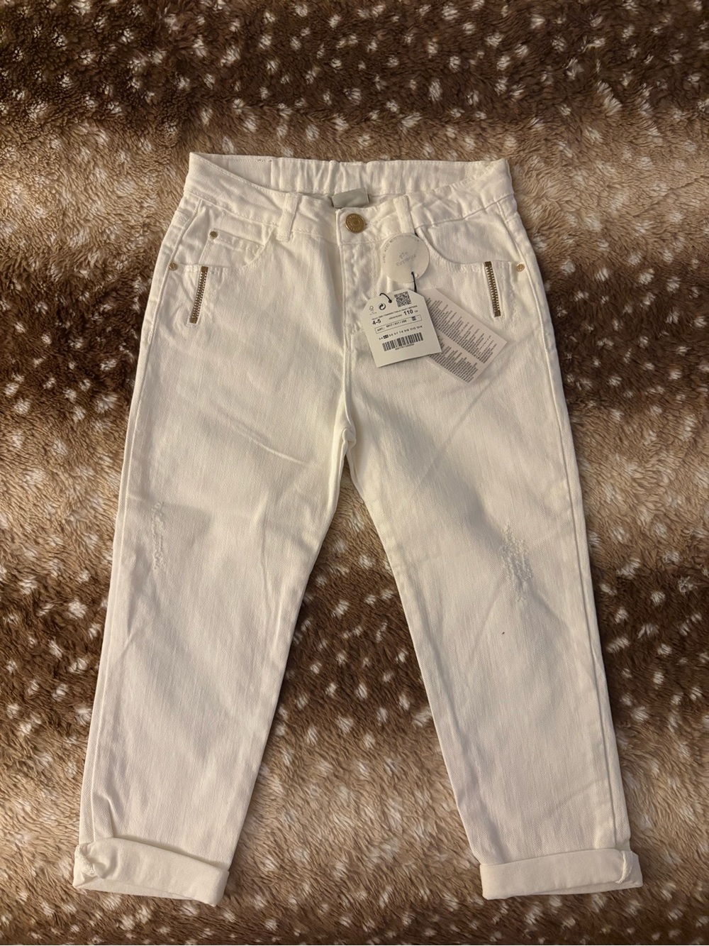 Zara Kids White High-Rise Straight Jeans